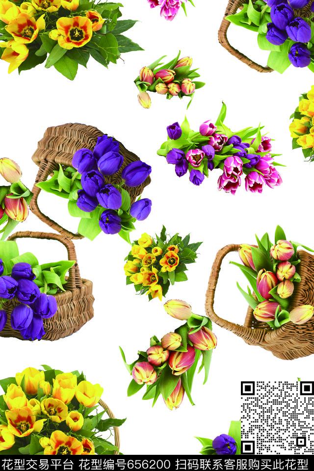 花朵花卉花篮数码印花华亿平台下载（图片编号: 656200） - 瓦栏（Walan）