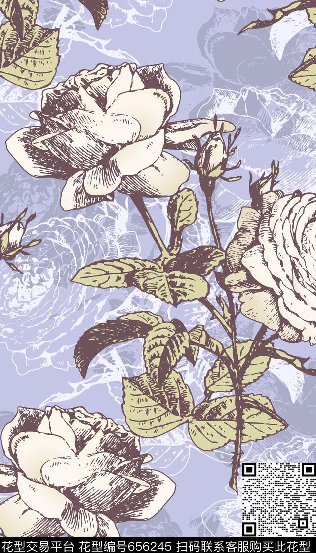 小清新花卉时尚数码印花华亿平台下载（图片编号: 656245） - 瓦栏（Walan）