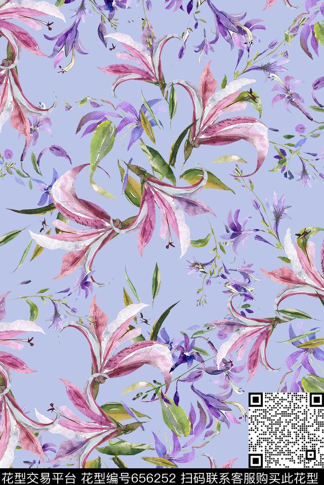 满版手绘花卉数码印花华亿平台下载（图片编号: 656252） - 瓦栏（Walan）