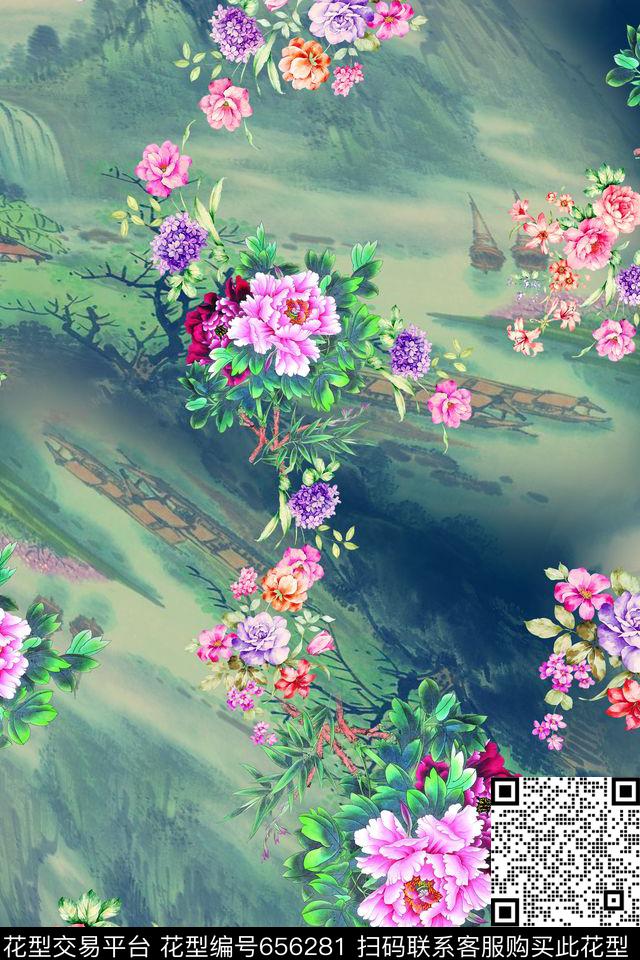 牡丹小花数码印花华亿平台下载（图片编号: 656281） - 瓦栏（Walan）