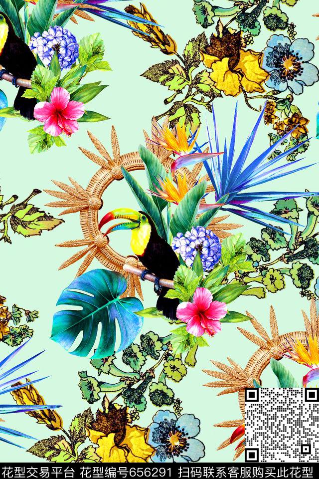 热带棕榈叶相框数码印花华亿平台下载（图片编号: 656291） - 瓦栏（Walan）