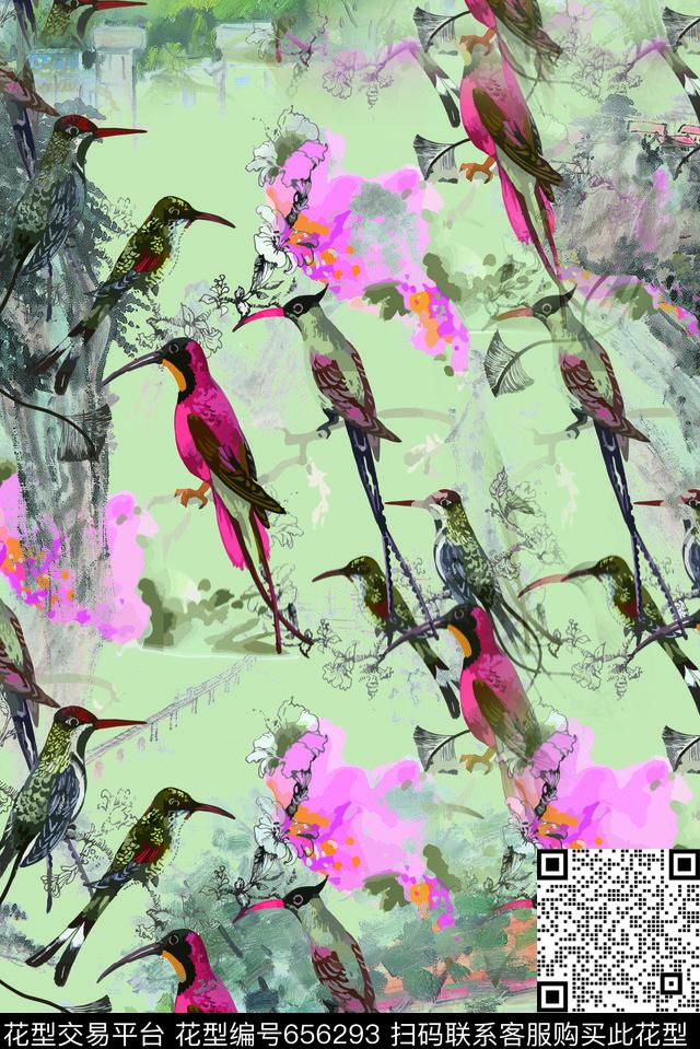 鸟动物风景数码印花华亿平台下载（图片编号: 656293） - 瓦栏（Walan）