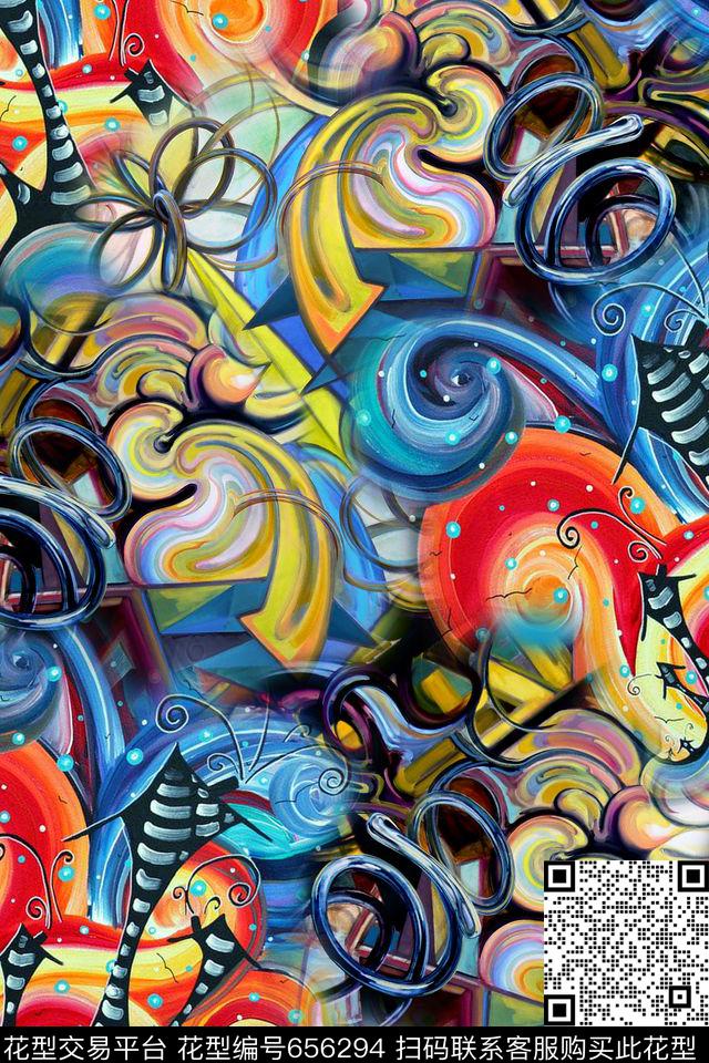 抽象几何拼接数码印花华亿平台下载（图片编号: 656294） - 瓦栏（Walan）