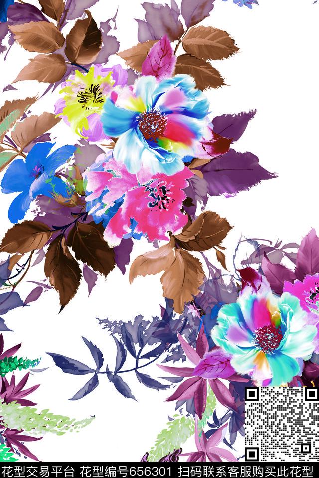 手绘花卉数码印花华亿平台下载（图片编号: 656301） - 瓦栏（Walan）