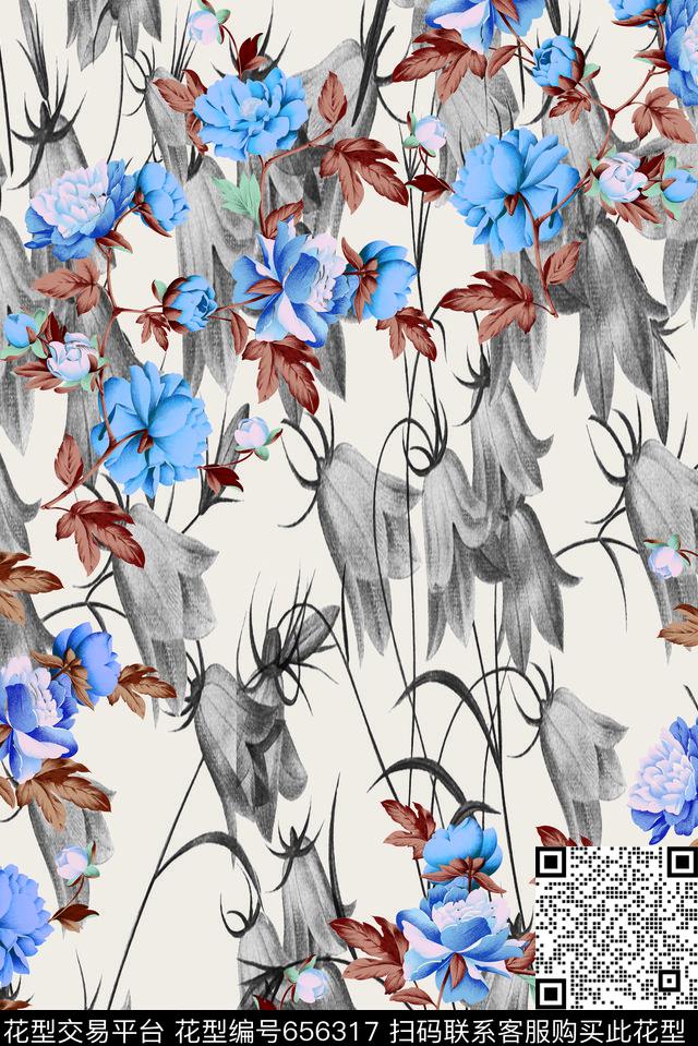 花卉手绘数码印花华亿平台下载（图片编号: 656317） - 瓦栏（Walan）