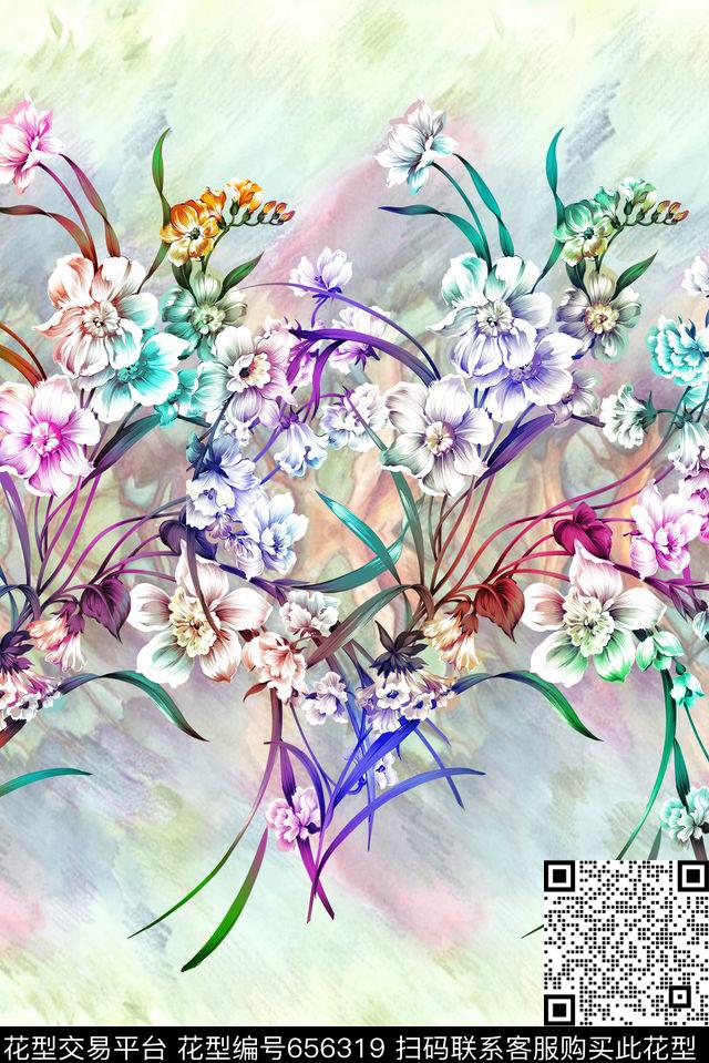 手绘花卉数码印花华亿平台下载（图片编号: 656319） - 瓦栏（Walan）