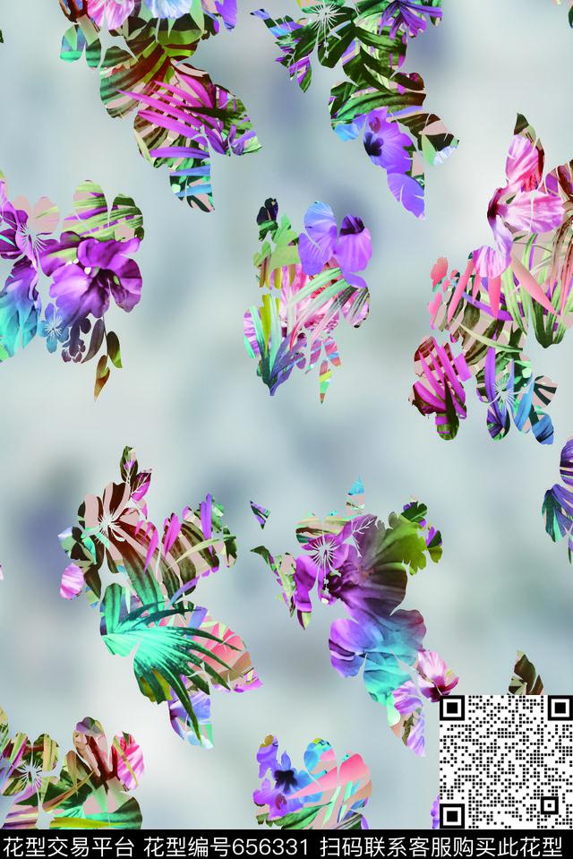 乱花手绘花卉数码印花华亿平台下载（图片编号: 656331） - 瓦栏（Walan）