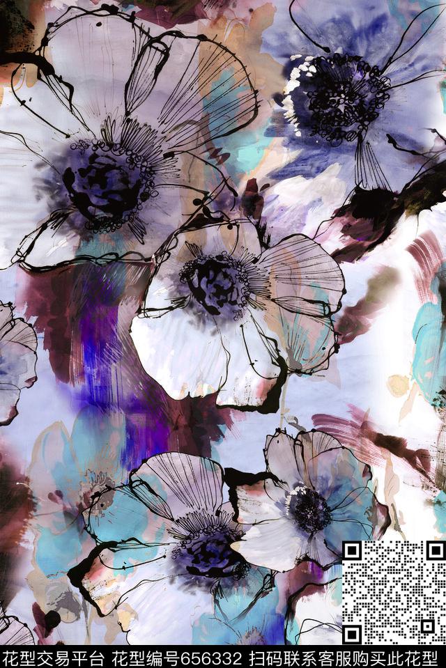 手绘花卉数码印花华亿平台下载（图片编号: 656332） - 瓦栏（Walan）
