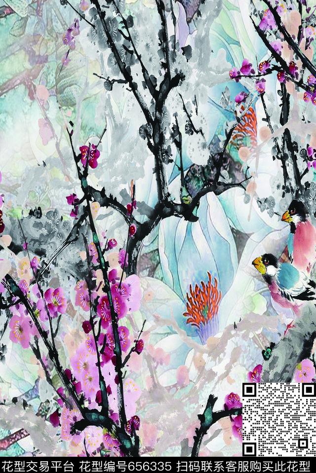 手绘花卉数码印花华亿平台下载（图片编号: 656335） - 瓦栏（Walan）