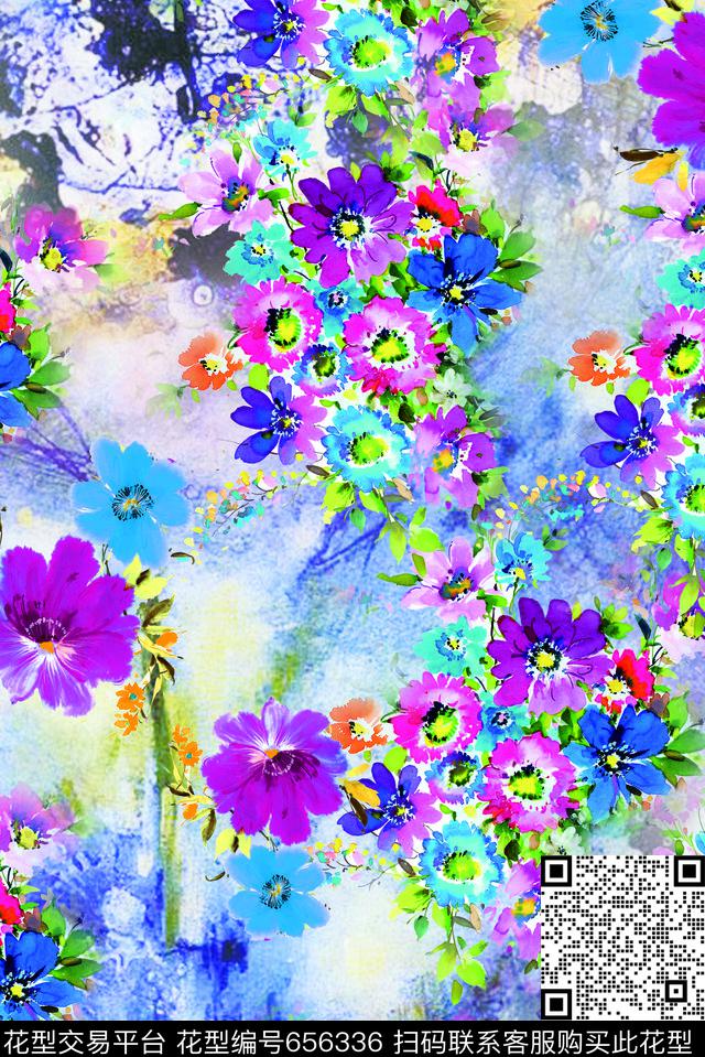 乱花手绘花卉数码印花华亿平台下载（图片编号: 656336） - 瓦栏（Walan）