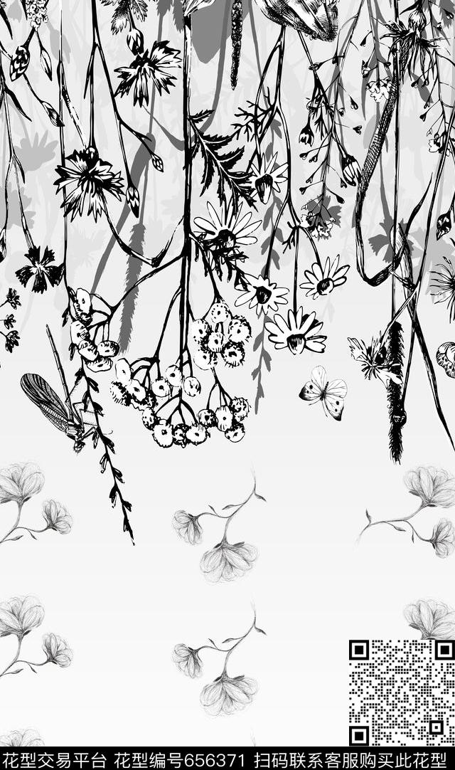 定位淡雅线描数码印花华亿平台下载（图片编号: 656371） - 瓦栏（Walan）