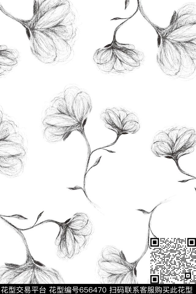 铅笔碳粉素描传统印花华亿平台下载（图片编号: 656470） - 瓦栏（Walan）