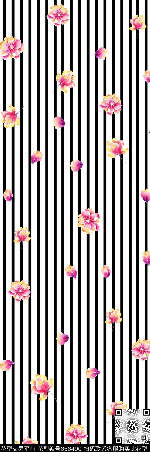 花卉几何长巾丝巾数码印花华亿平台下载（图片编号: 656490） - 瓦栏（Walan）