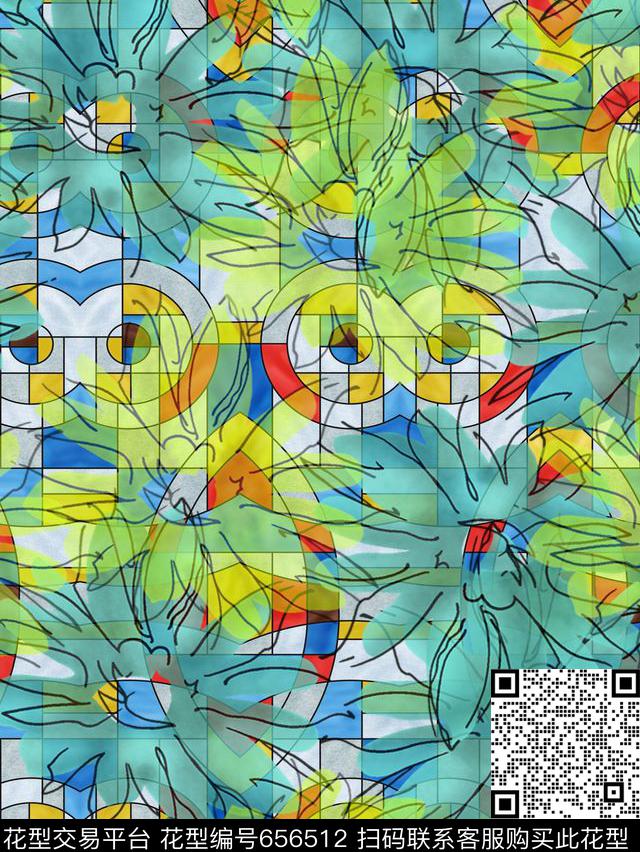 时尚、手绘、花朵彩色玻璃数码印花华亿平台下载（图片编号: 656512） - 瓦栏（Walan）