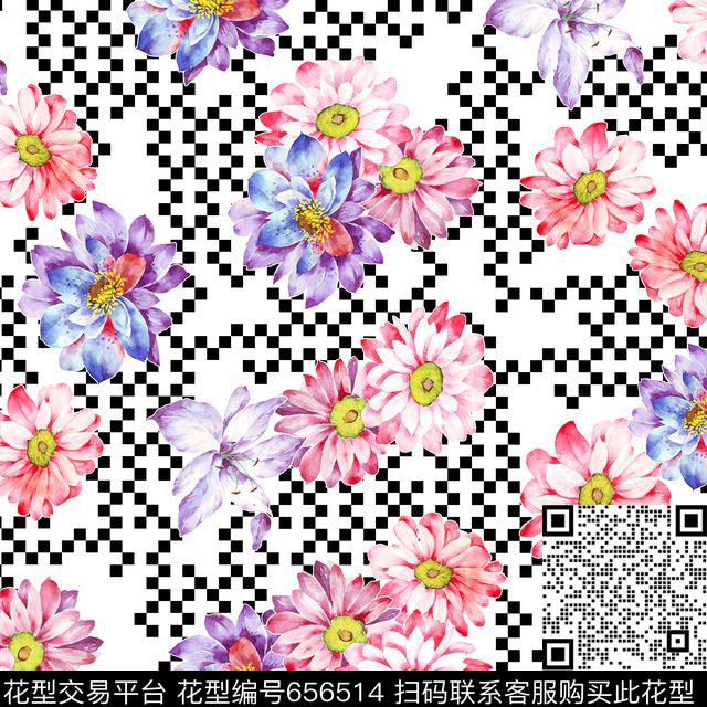 时尚几何花卉不定位丝巾方巾数码印花华亿平台下载（图片编号: 656514） - 瓦栏（Walan）