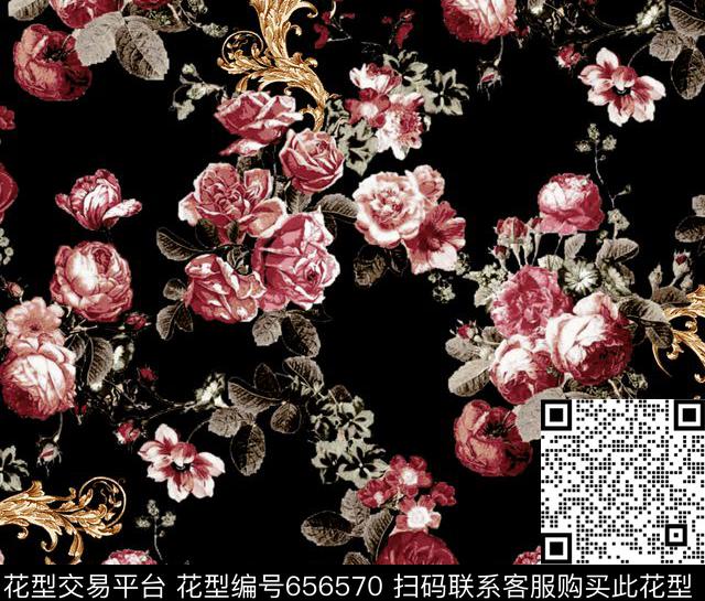 小碎花大花牡丹数码印花华亿平台下载（图片编号: 656570） - 瓦栏（Walan）