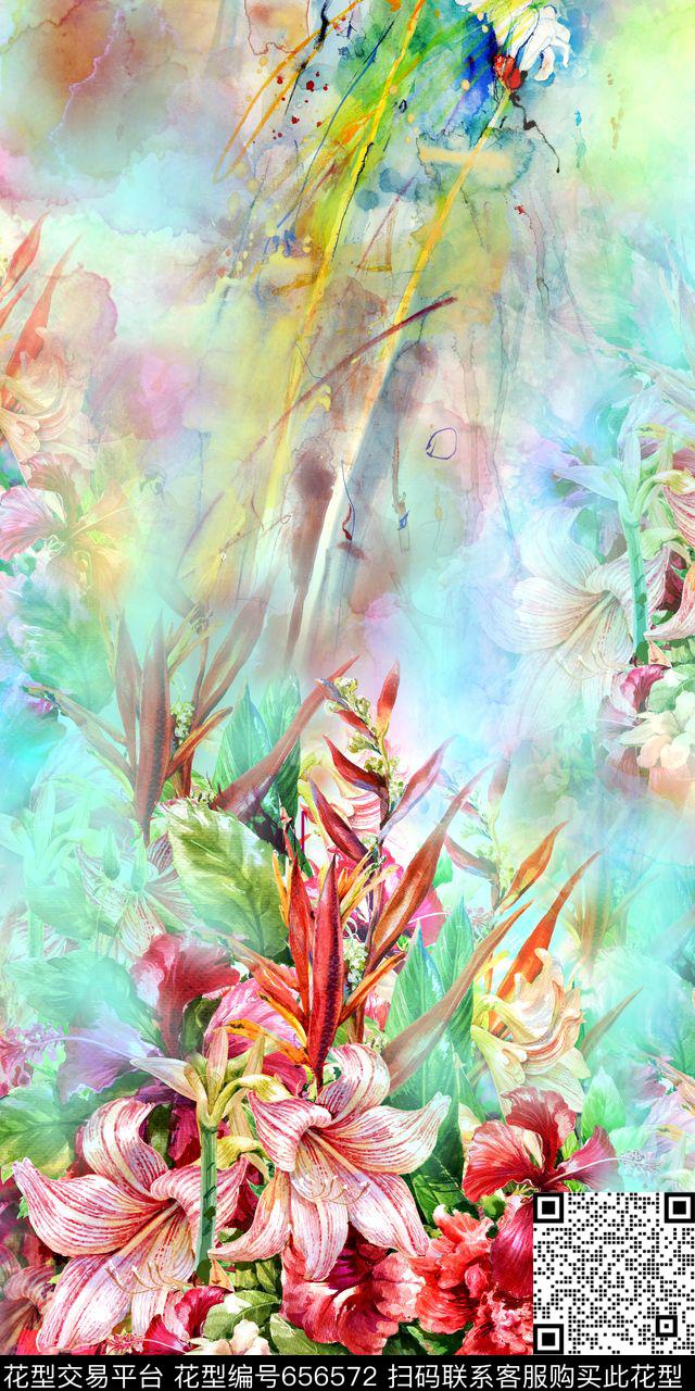 水彩花卉数码印花华亿平台下载（图片编号: 656572） - 瓦栏（Walan）