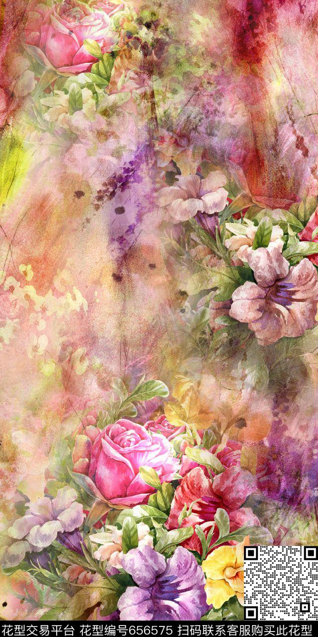 花卉油画水彩数码印花华亿平台下载（图片编号: 656575） - 瓦栏（Walan）
