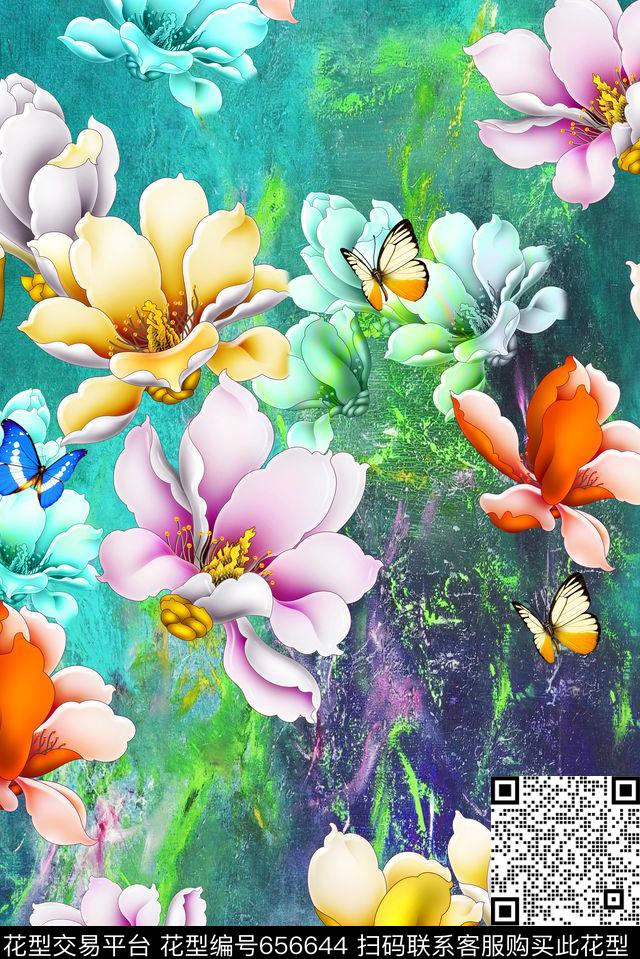 面料花工笔玉兰花中国风水墨花卉数码印花华亿平台下载（图片编号: 656644） - 瓦栏（Walan）