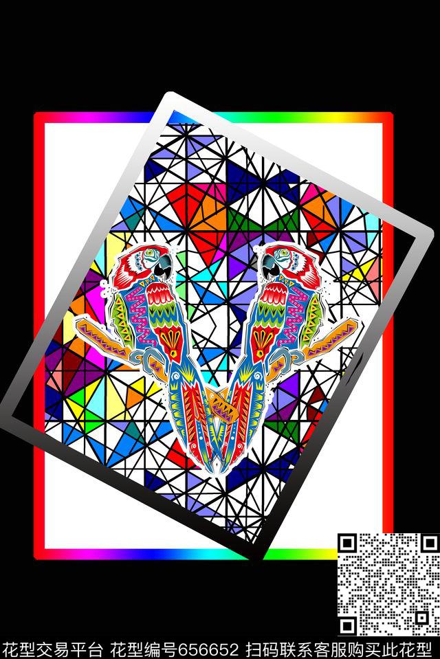 鹦鹉色块小方块数码印花华亿平台下载（图片编号: 656652） - 瓦栏（Walan）