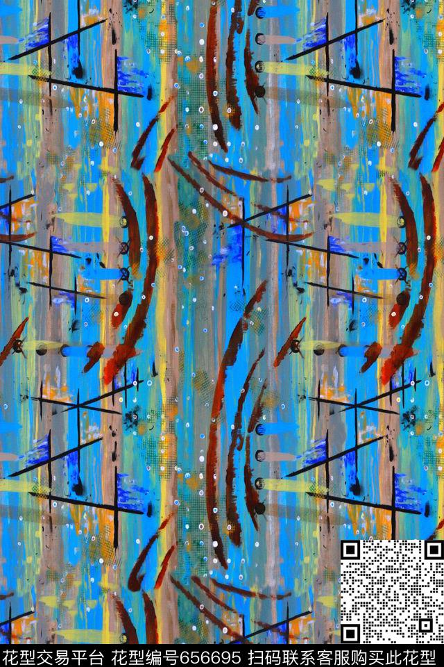 手绘抽象水彩数码印花华亿平台下载（图片编号: 656695） - 瓦栏（Walan）