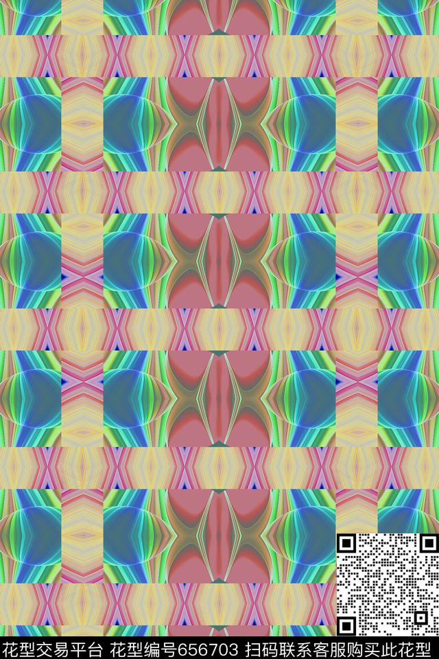 圆形格子图案创意格子数码印花华亿平台下载（图片编号: 656703） - 瓦栏（Walan）