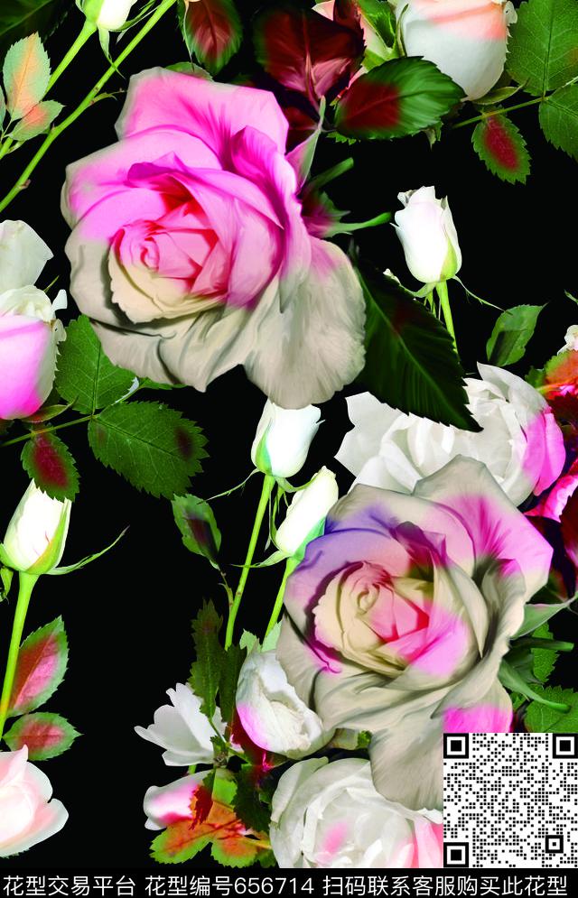 花瓣大花玫瑰数码印花华亿平台下载（图片编号: 656714） - 瓦栏（Walan）