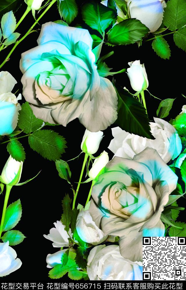 花瓣大花玫瑰数码印花华亿平台下载（图片编号: 656715） - 瓦栏（Walan）