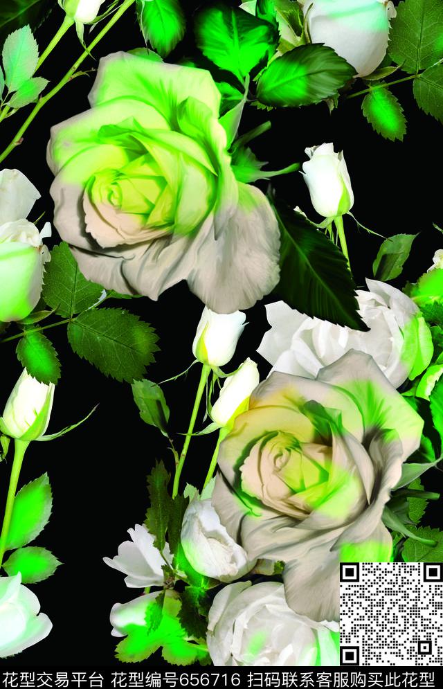 花瓣大花玫瑰数码印花华亿平台下载（图片编号: 656716） - 瓦栏（Walan）
