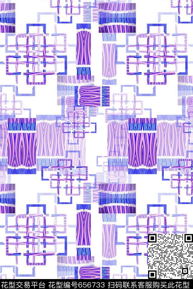 创意格子混搭几何解构数码印花华亿平台下载（图片编号: 656733） - 瓦栏（Walan）