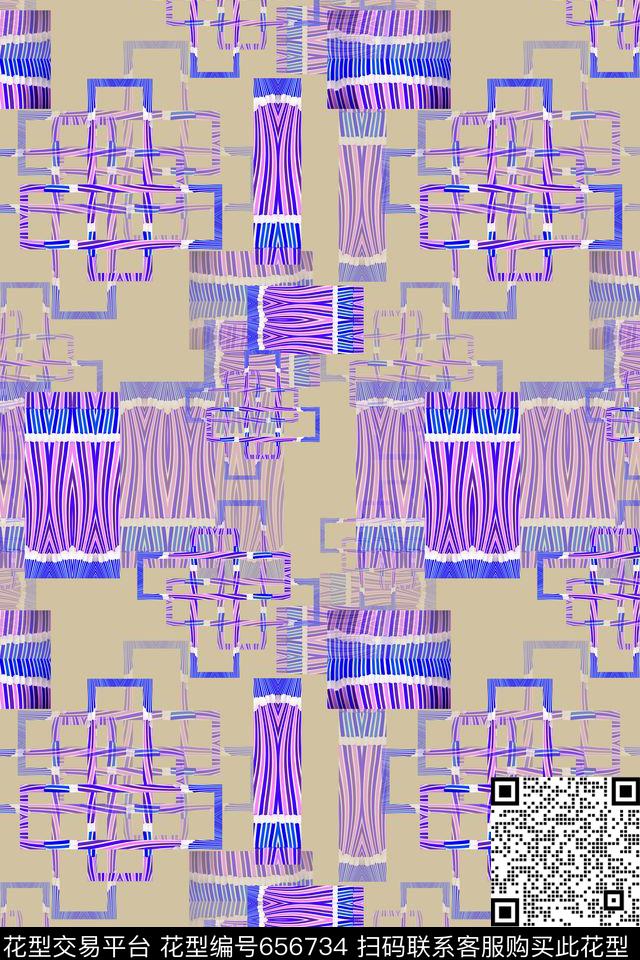 创意格子混搭几何解构数码印花华亿平台下载（图片编号: 656734） - 瓦栏（Walan）