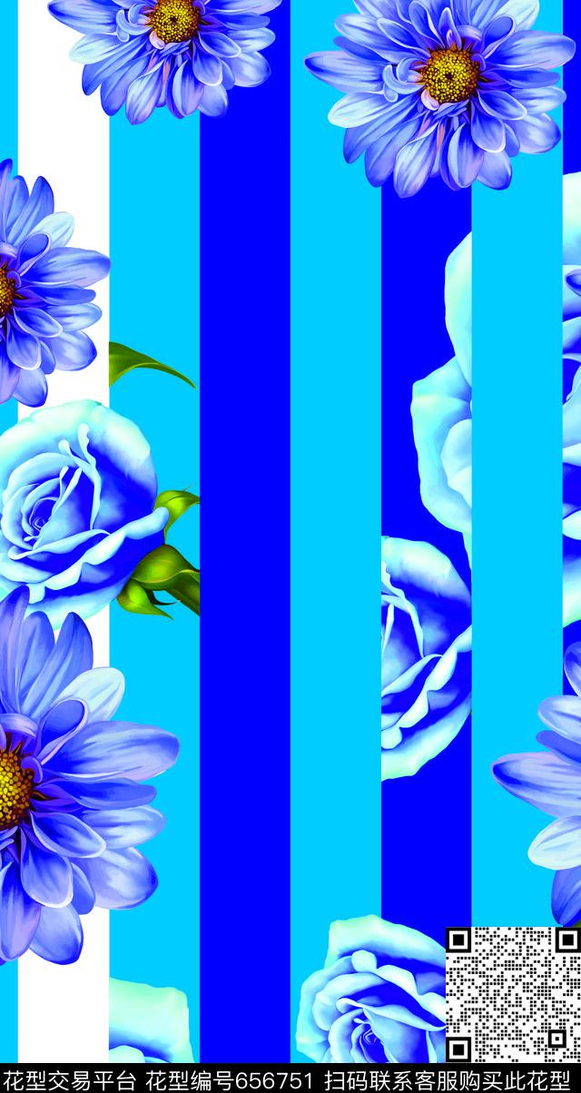 flowersbluestripes数码印花华亿平台下载（图片编号: 656751） - 瓦栏（Walan）