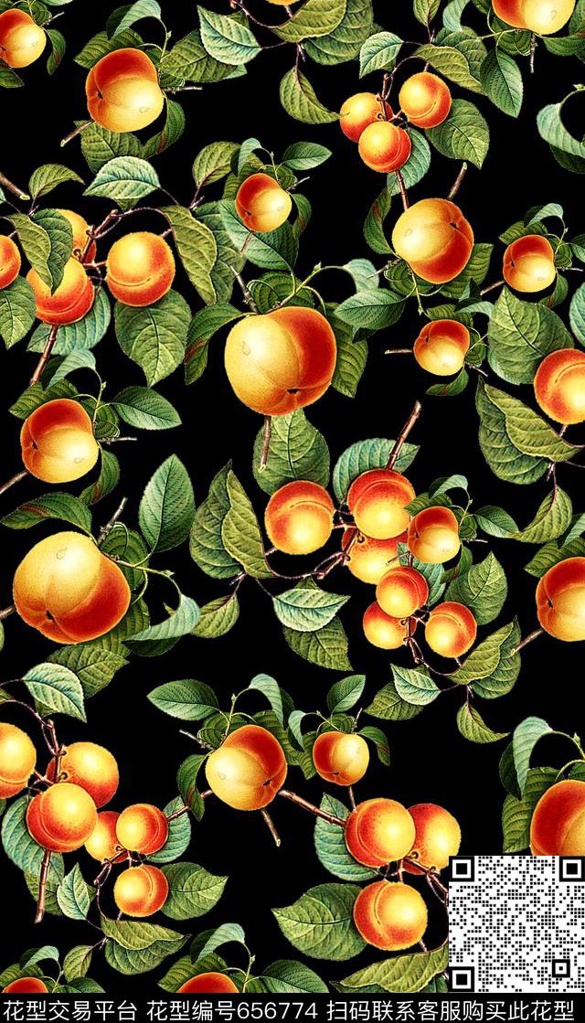 水果趣味桃子数码印花华亿平台下载（图片编号: 656774） - 瓦栏（Walan）