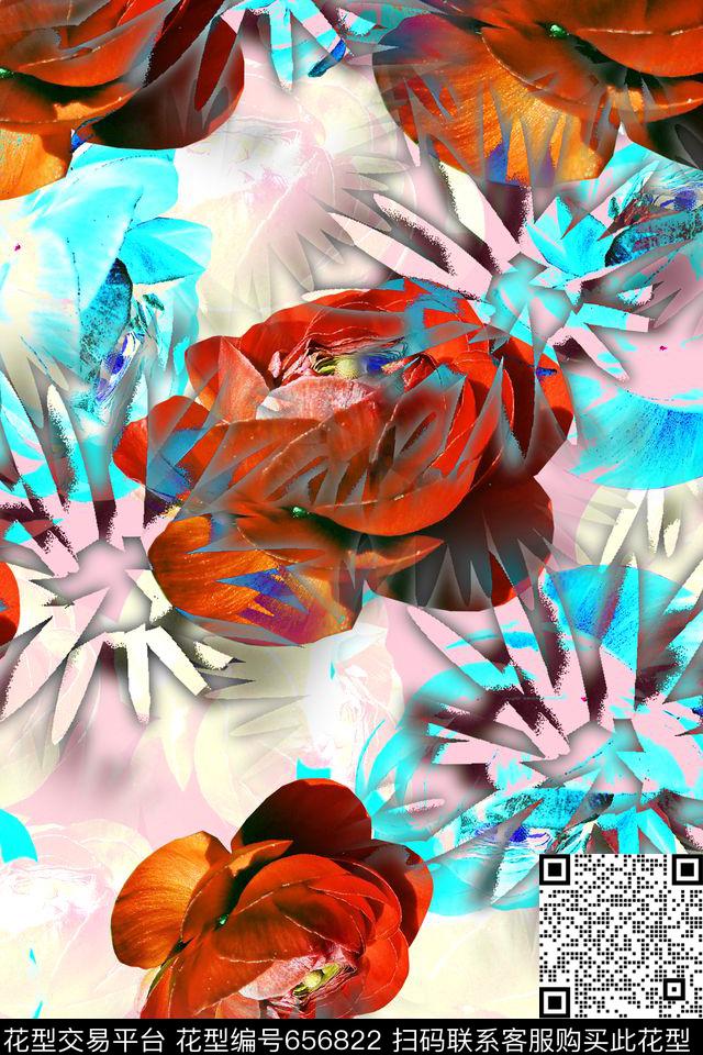 女装花卉线条数码印花华亿平台下载（图片编号: 656822） - 瓦栏（Walan）