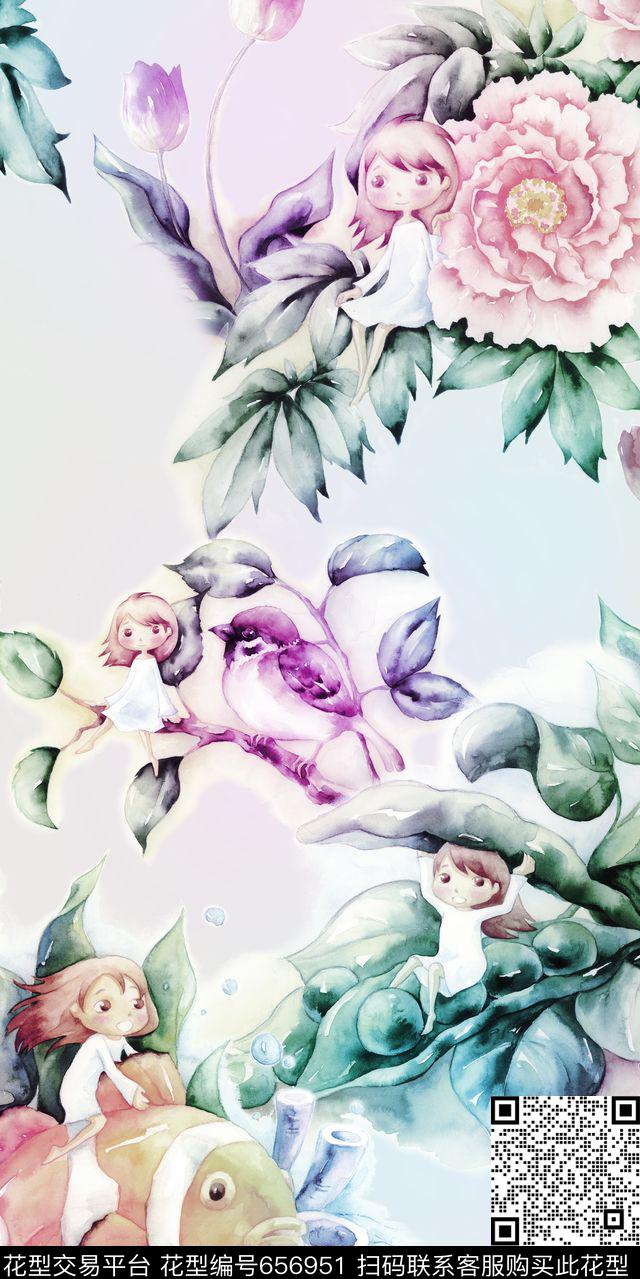 竹叶小碎花花卉数码印花华亿平台下载（图片编号: 656951） - 瓦栏（Walan）