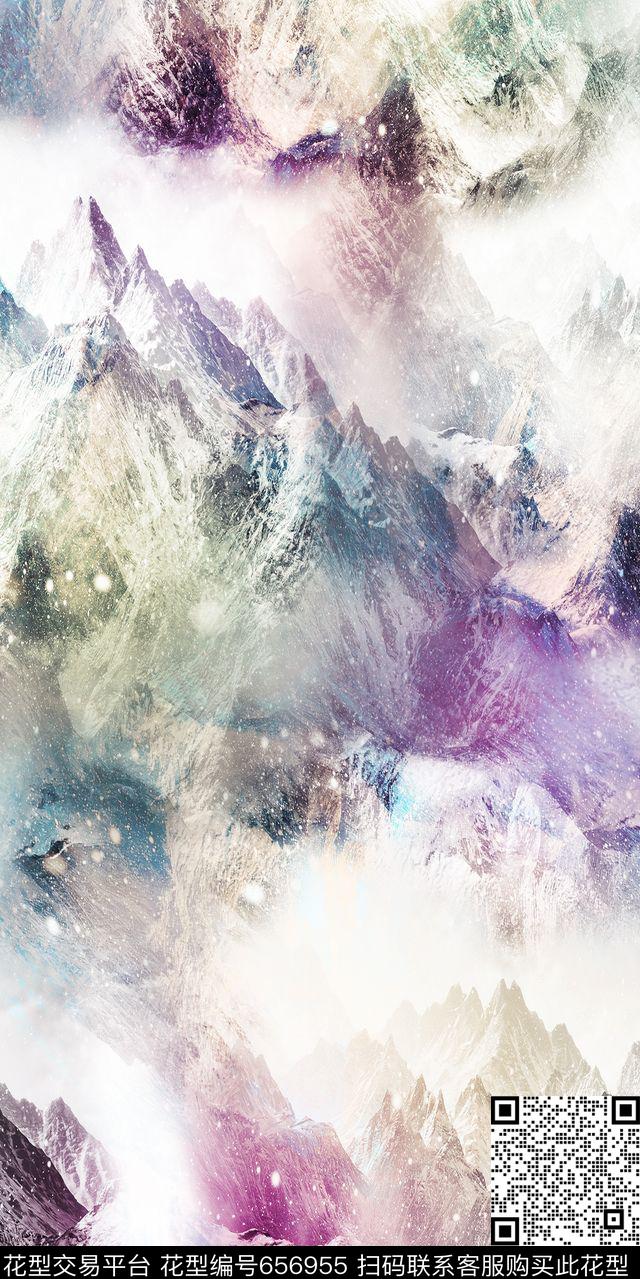 抽象山水水墨画数码印花华亿平台下载（图片编号: 656955） - 瓦栏（Walan）
