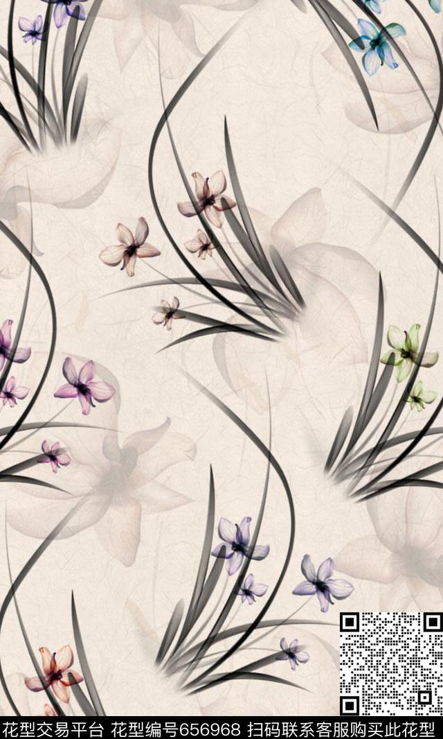 花卉抽象花卉兰花传统印花华亿平台下载（图片编号: 656968） - 瓦栏（Walan）