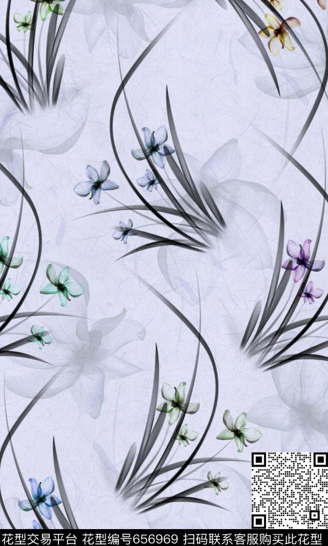 花卉抽象花卉兰花传统印花华亿平台下载（图片编号: 656969） - 瓦栏（Walan）