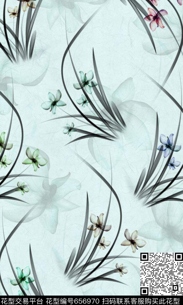 花卉抽象花卉兰花传统印花华亿平台下载（图片编号: 656970） - 瓦栏（Walan）
