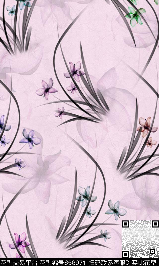 花卉抽象花卉兰花传统印花华亿平台下载（图片编号: 656971） - 瓦栏（Walan）