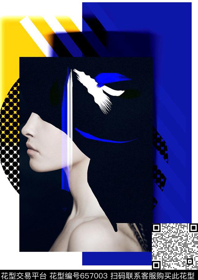 定位花人像几何T恤印花几何线条画数码印花华亿平台下载（图片编号: 657003） - 瓦栏（Walan）