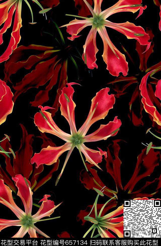 时尚抽象花卉数码印花女装裙子雪纺真丝印花时尚大牌复古风格数码印花华亿平台下载（图片编号: 657134） - 瓦栏（Walan）