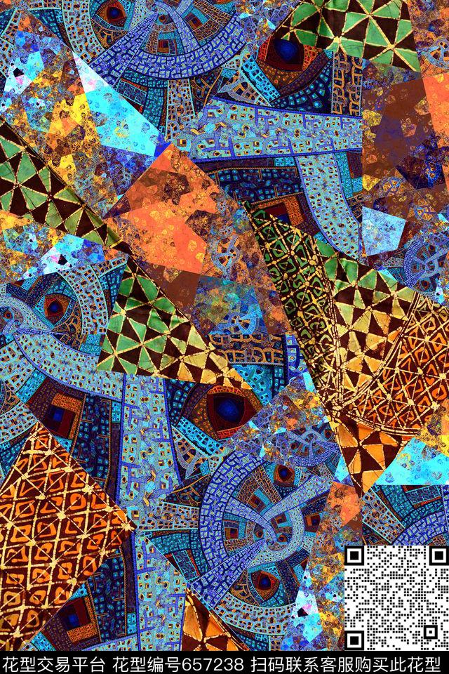 抽象几何格子数码印花华亿平台下载（图片编号: 657238） - 瓦栏（Walan）