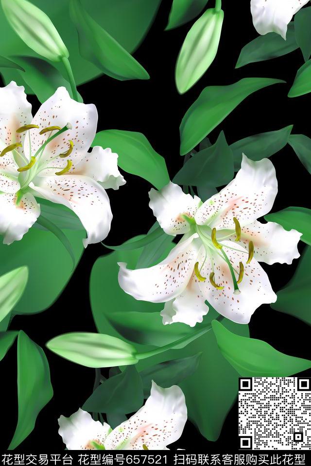 花瓣百合大花数码印花华亿平台下载（图片编号: 657521） - 瓦栏（Walan）