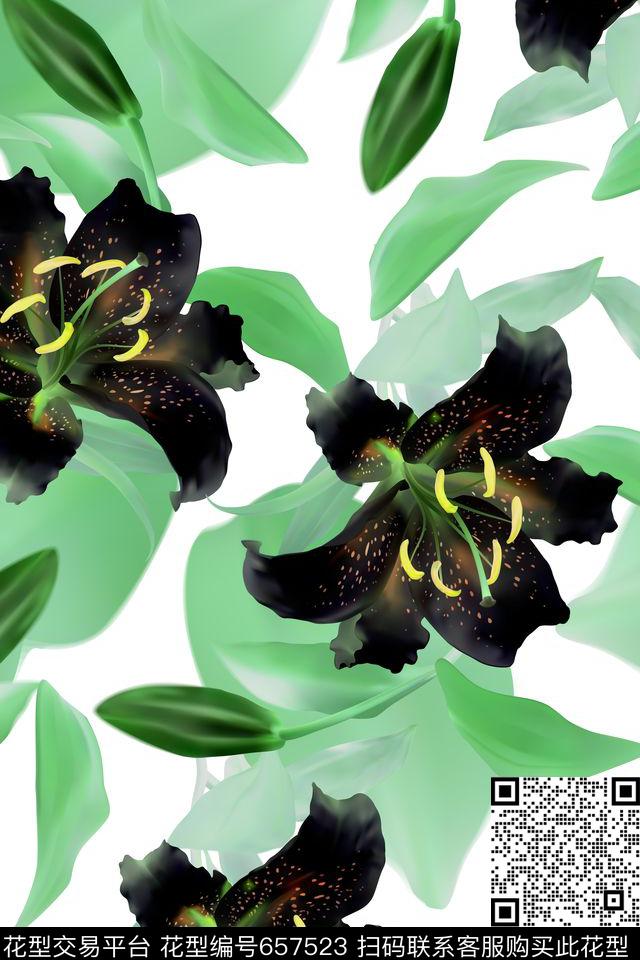 花瓣百合大花数码印花华亿平台下载（图片编号: 657523） - 瓦栏（Walan）