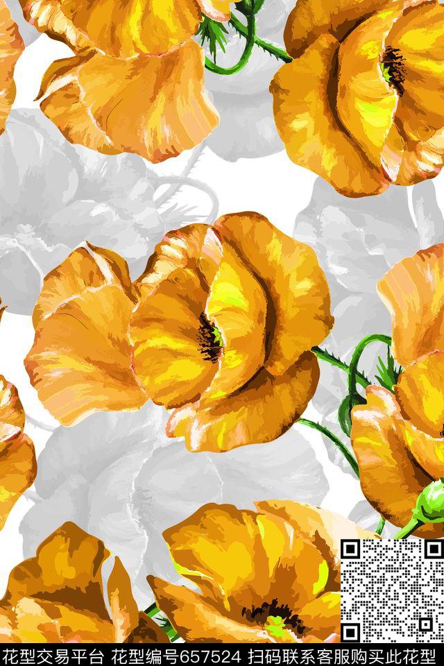 花瓣罂粟花大花数码印花华亿平台下载（图片编号: 657524） - 瓦栏（Walan）