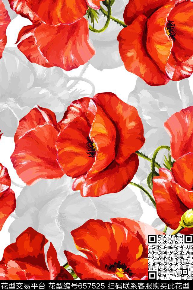 花瓣罂粟花大花数码印花华亿平台下载（图片编号: 657525） - 瓦栏（Walan）