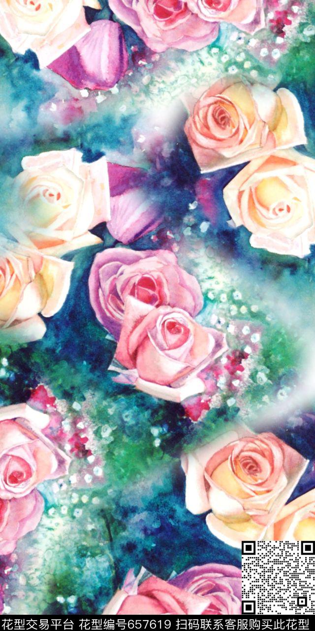 时尚数码女装花卉数码印花华亿平台下载（图片编号: 657619） - 瓦栏（Walan）