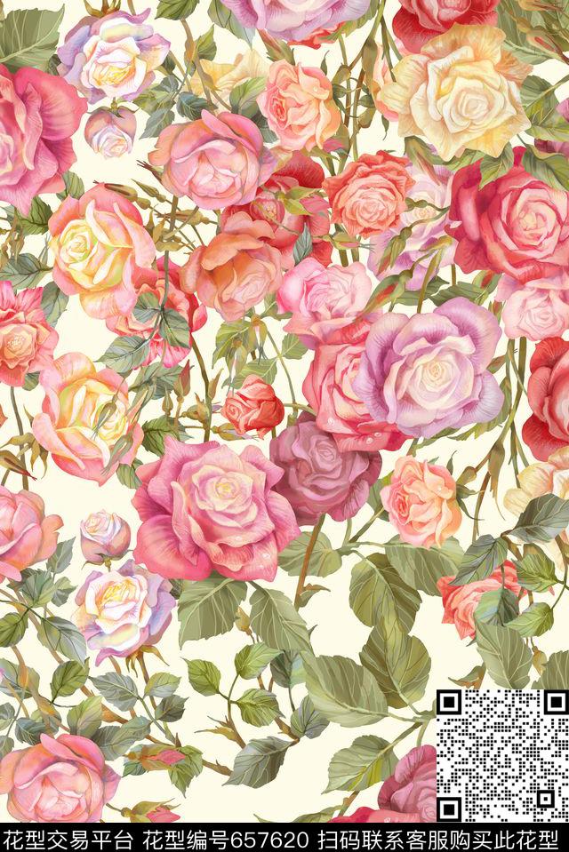 满版手绘花卉数码印花华亿平台下载（图片编号: 657620） - 瓦栏（Walan）