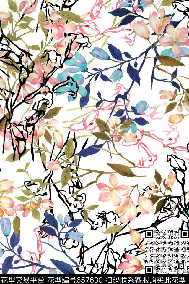 百合桃花花卉数码印花华亿平台下载（图片编号: 657630） - 瓦栏（Walan）